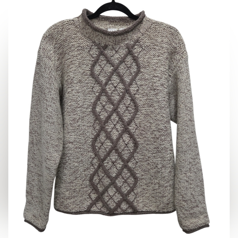 Wintersilks Vintage Wool/Silk Argile  Diamond Cable Knit Sweater, Medium